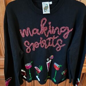 QUEEN OF SPARKLES Black Sweater with Pink and Green Accents